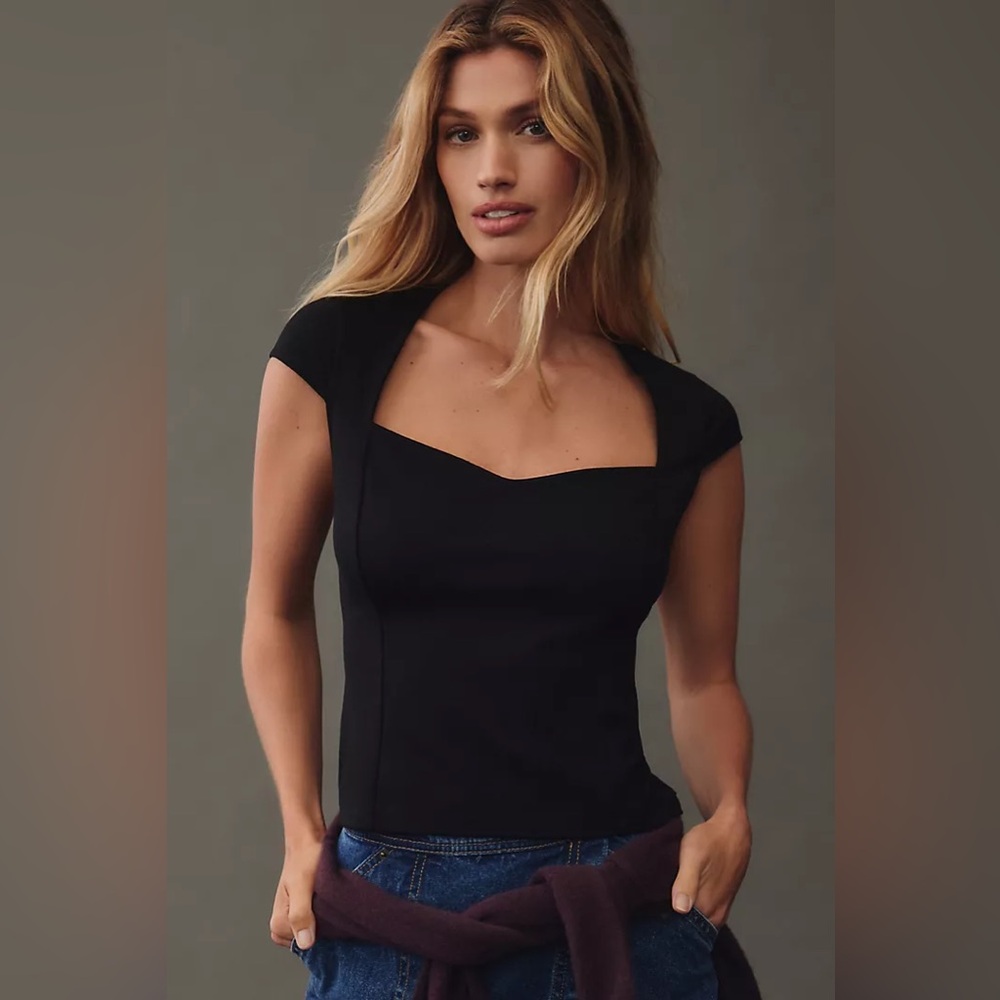 Maeve Women’s Black Sweetheart Ponte Top Cropped Rock-ability Size LARGE?